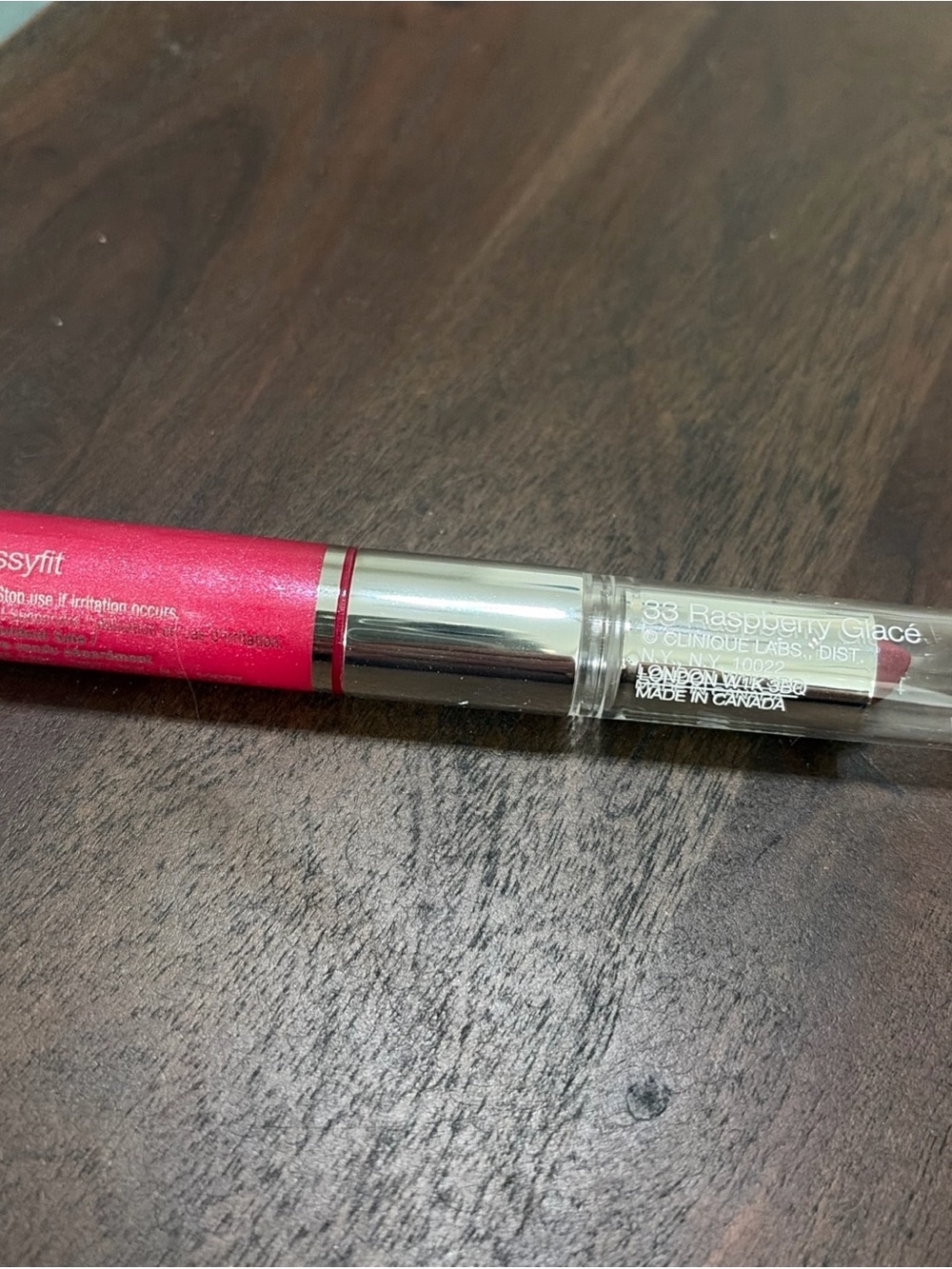 CLINIQUE Long Last Glosswear 12 KISSYFIT Lipstick 33 RASPBERRY GLACE travel NEW
